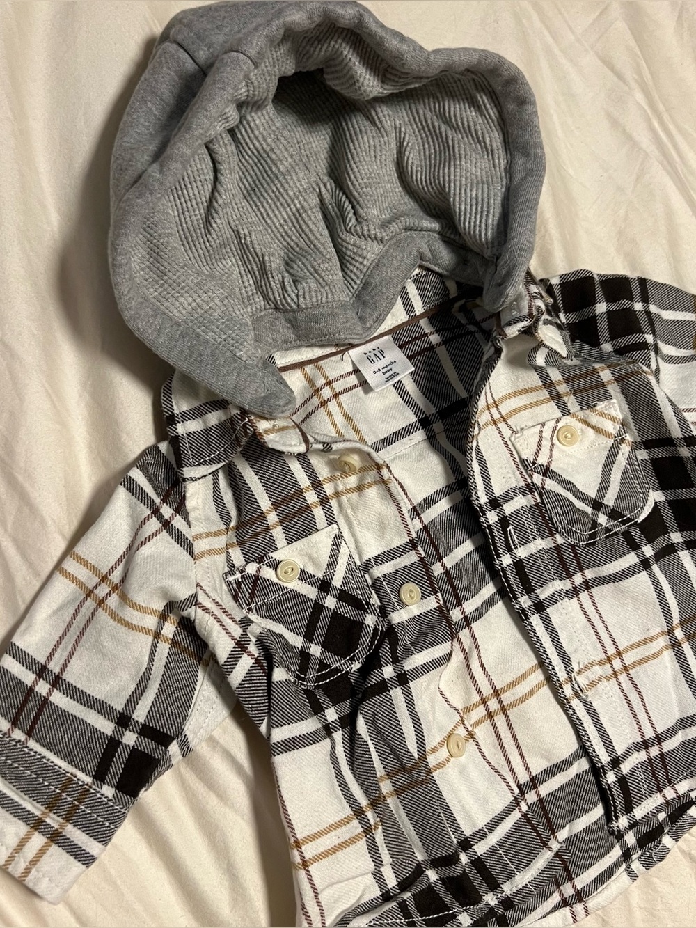 Baby Gap Boy Plaid Flannel with removable hood 0-3 mos - Picture 3 of 5
